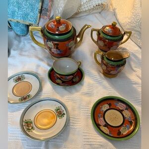 Vintage Floral Tea Set with Gold Accents
